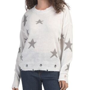 Elan White Sweater with Gray Stars